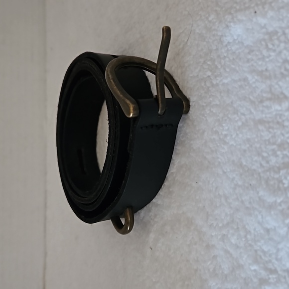 Men's Unique Black Leather Brass Buckle & Loop Closure Sz L - Picture 4 of 10